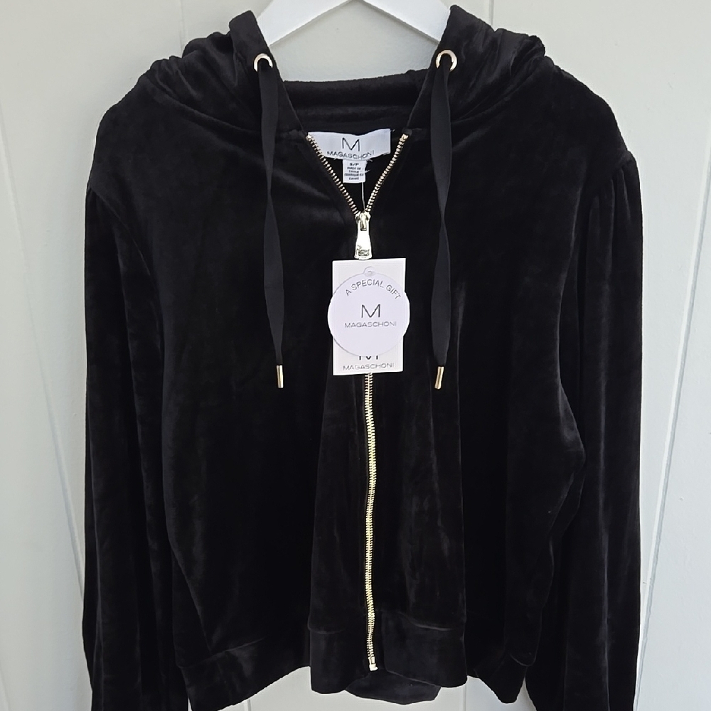 Magaschoni Black Velvet Women's Hoodie Jacket Size S - Picture 3 of 11